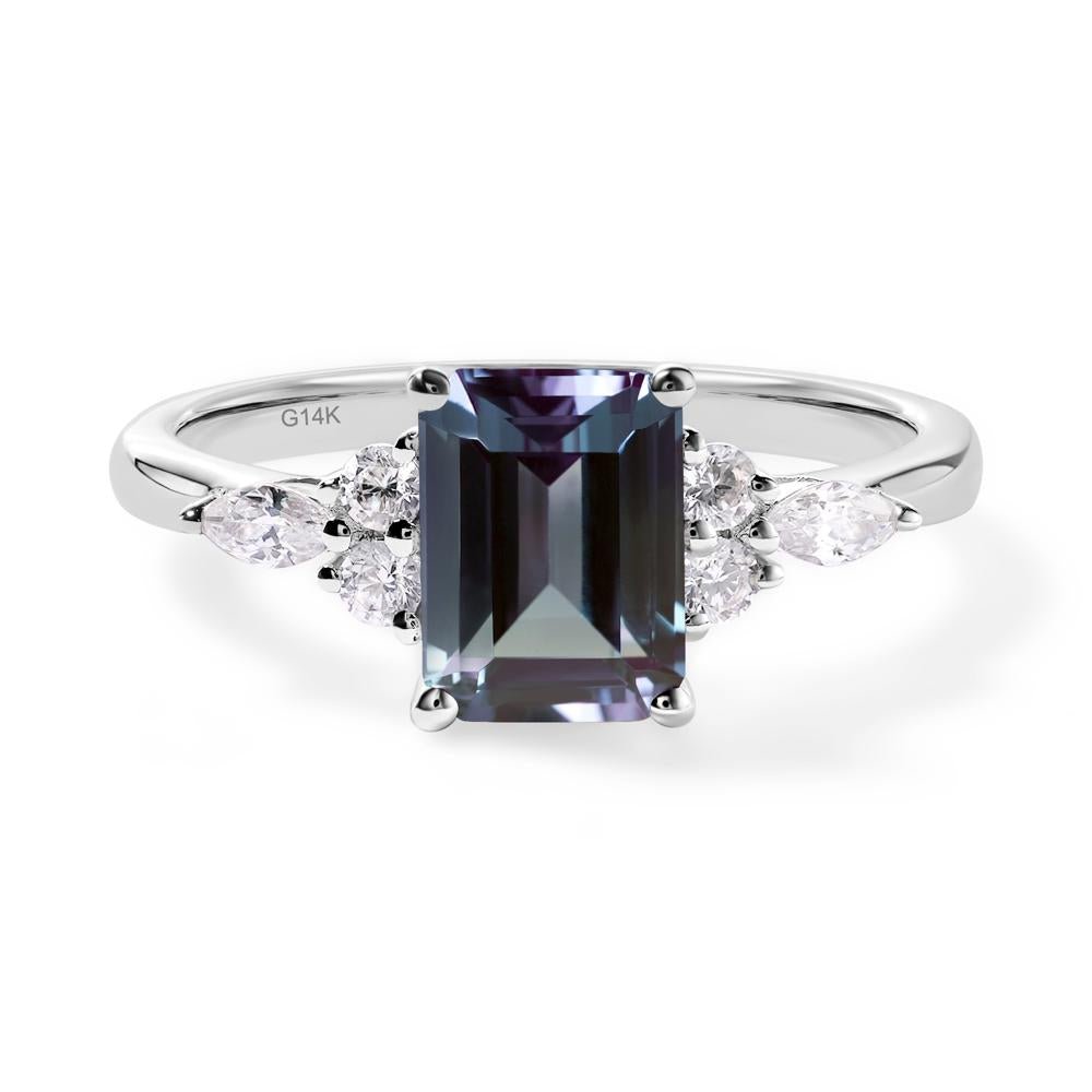 Simple Emerald Cut Lab Grown Alexandrite Ring - LUO Jewelry #metal_14k white gold