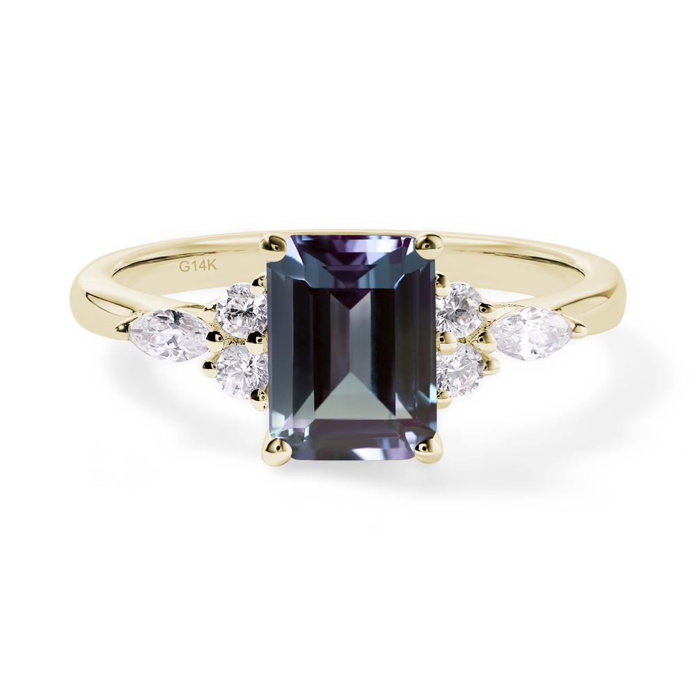 Simple Emerald Cut Lab Grown Alexandrite Ring - LUO Jewelry #metal_14k yellow gold