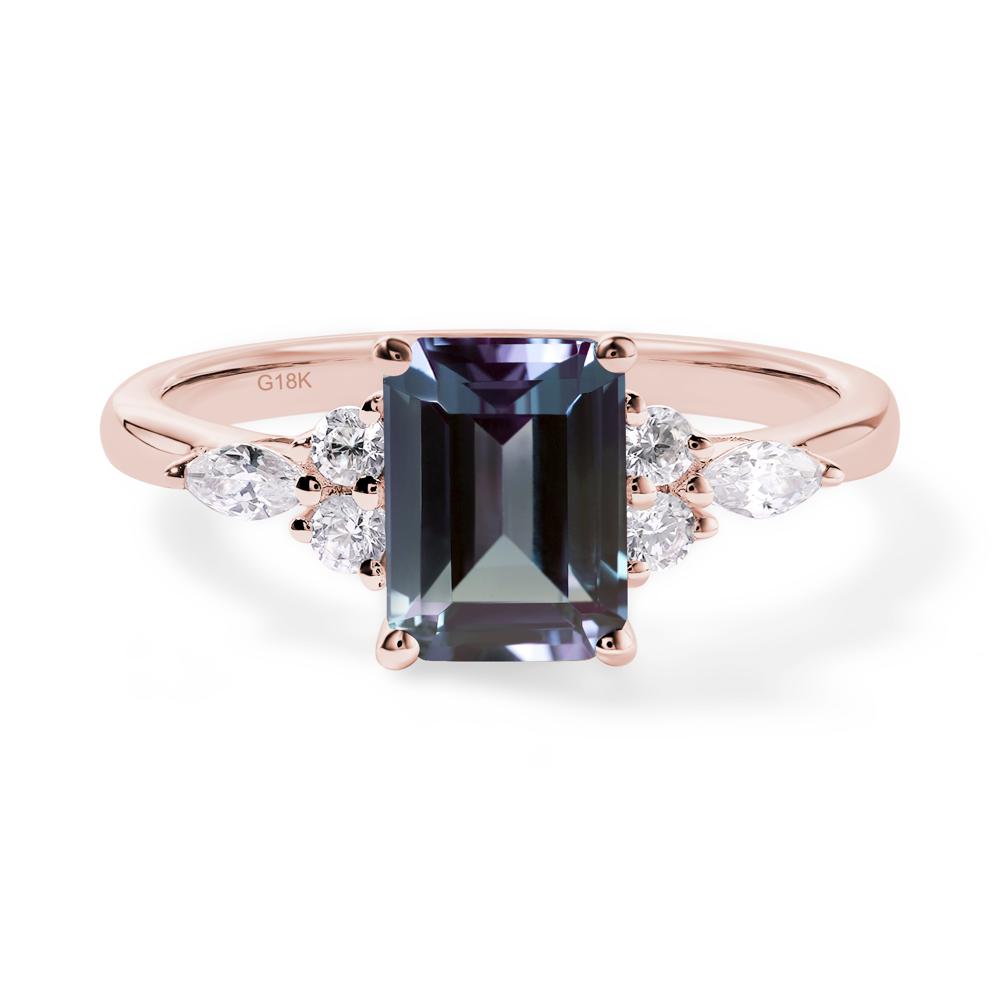 Simple Emerald Cut Lab Grown Alexandrite Ring - LUO Jewelry #metal_18k rose gold