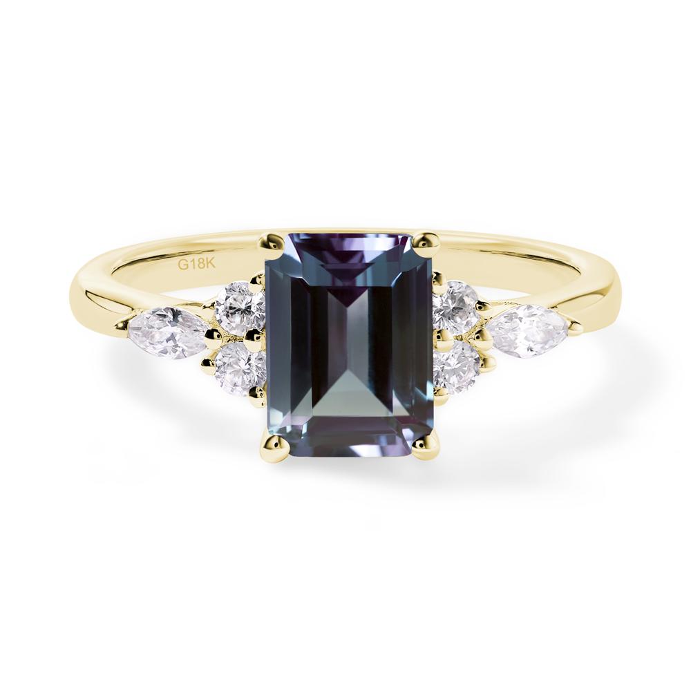 Simple Emerald Cut Lab Grown Alexandrite Ring - LUO Jewelry #metal_18k yellow gold