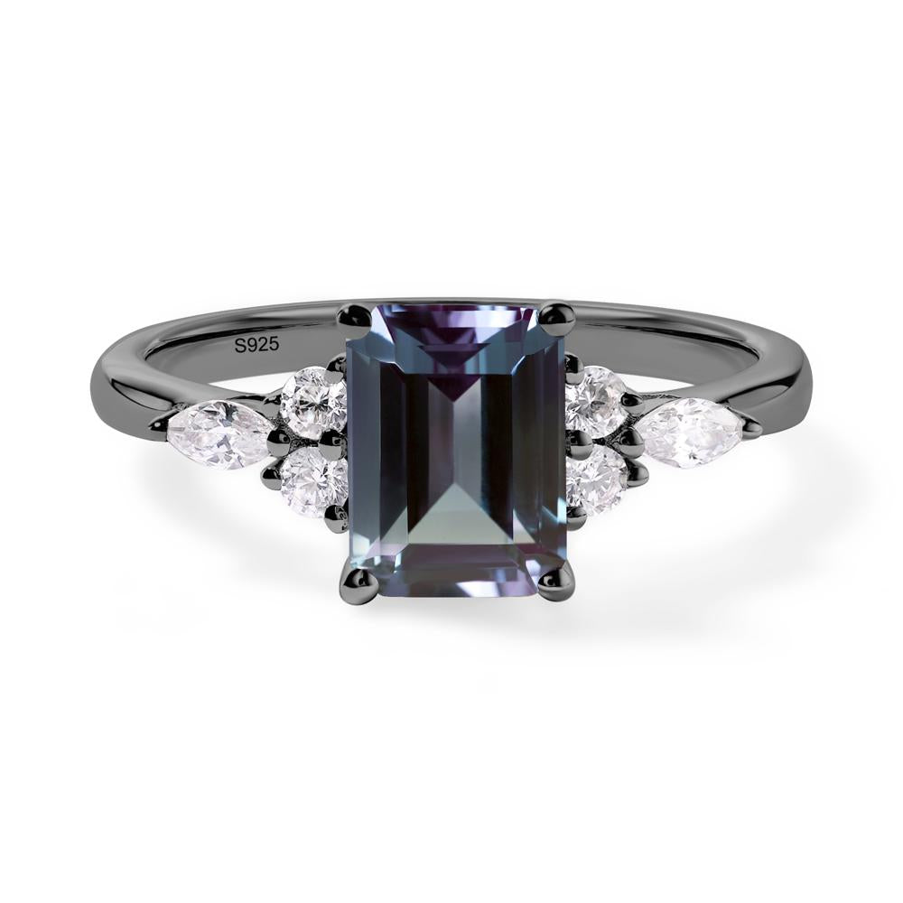 Simple Emerald Cut Lab Grown Alexandrite Ring - LUO Jewelry #metal_black finish sterling silver