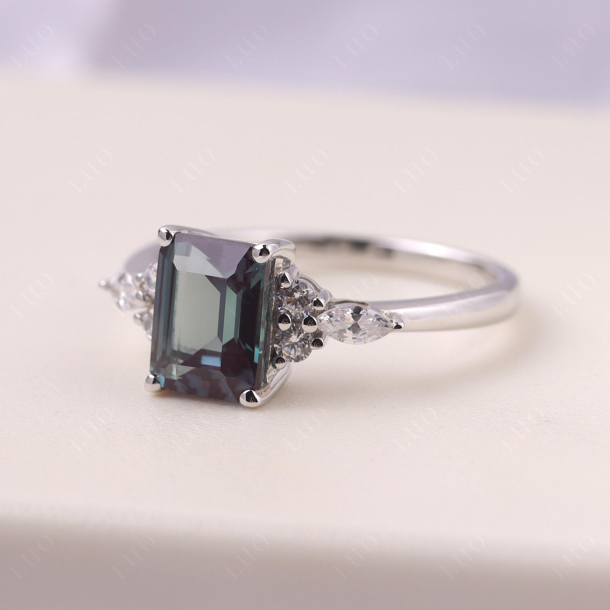 Simple Emerald Cut Lab Grown Alexandrite Ring - LUO Jewelry