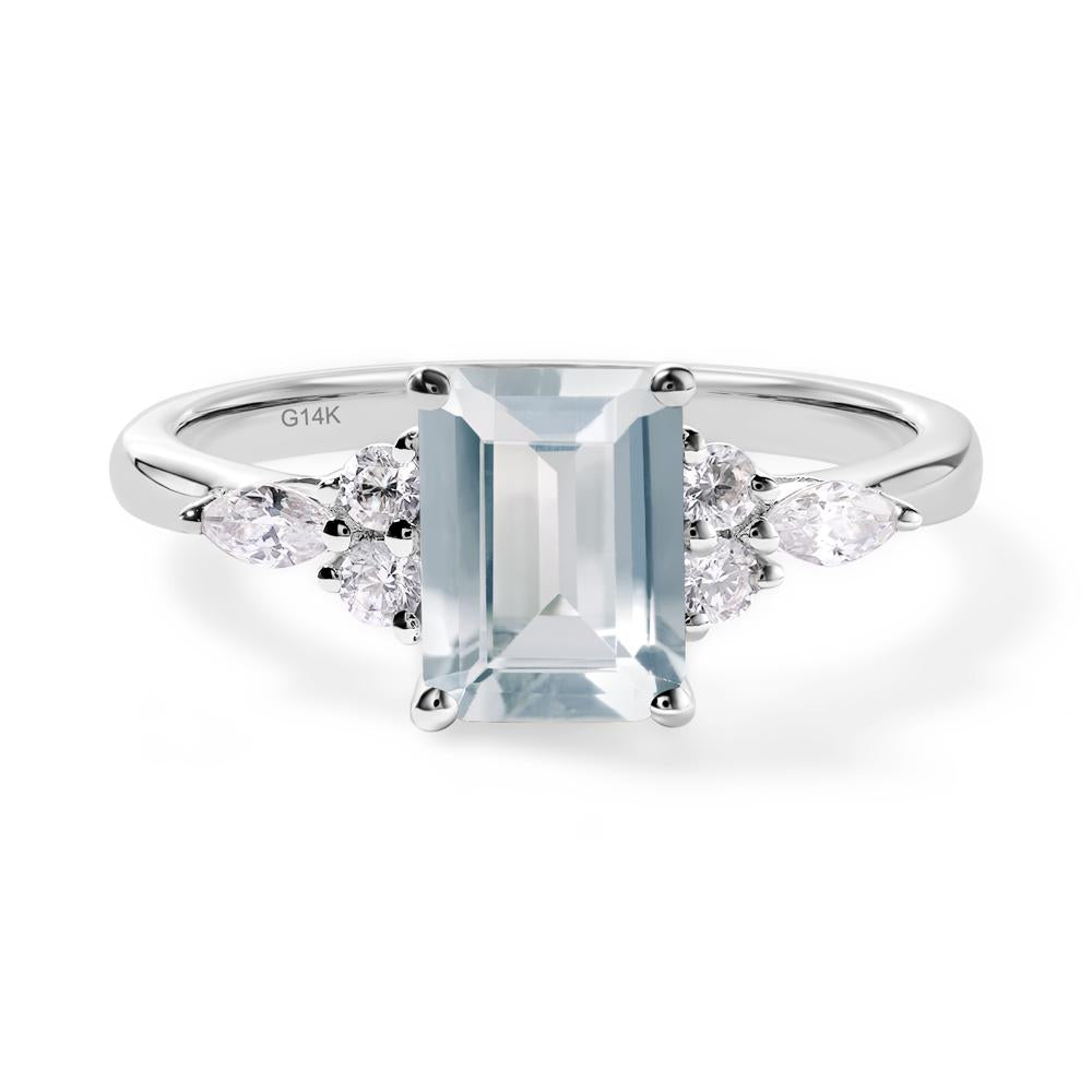 Simple Emerald Cut Aquamarine Ring - LUO Jewelry #metal_14k white gold