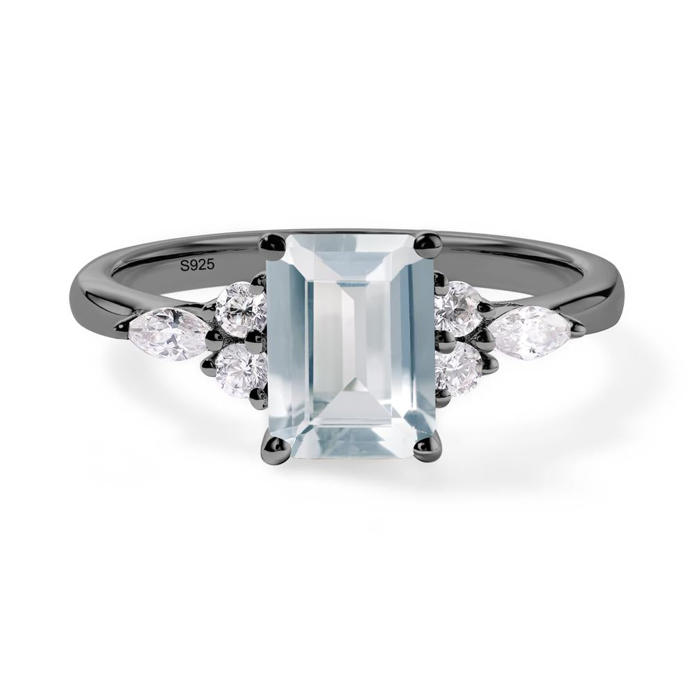 Simple Emerald Cut Aquamarine Ring - LUO Jewelry #metal_black finish sterling silver