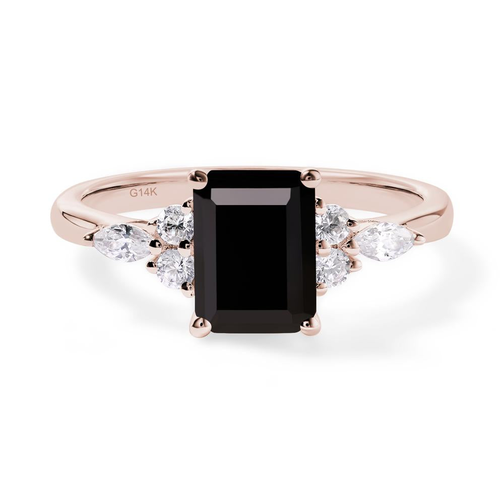 Simple Emerald Cut Black Stone Ring - LUO Jewelry #metal_14k rose gold