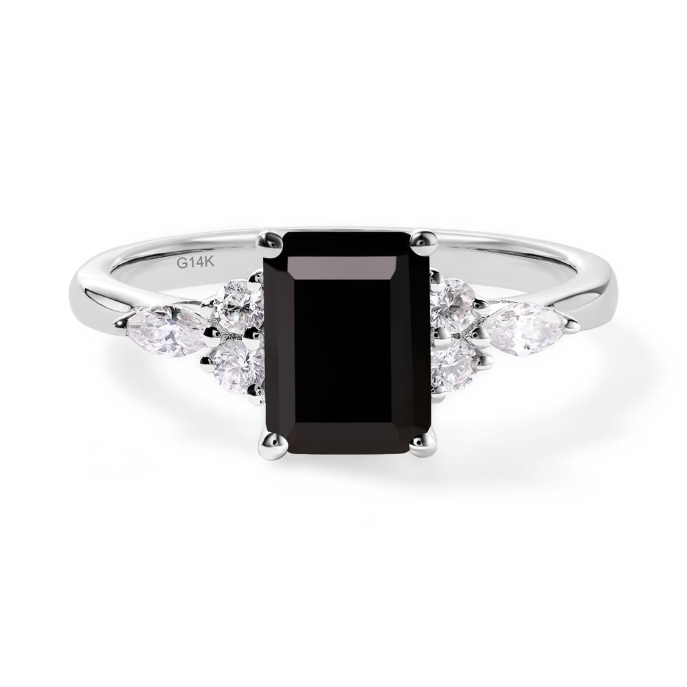 Simple Emerald Cut Black Stone Ring - LUO Jewelry #metal_14k white gold