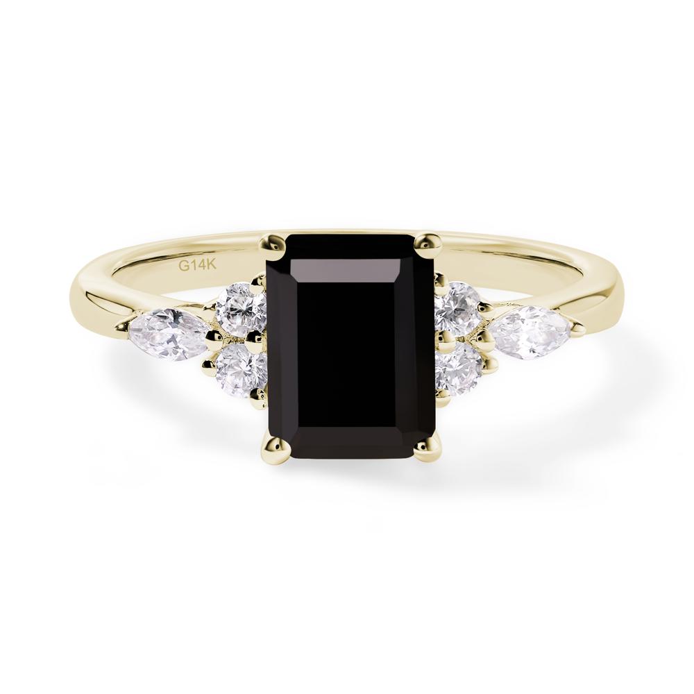 Simple Emerald Cut Black Stone Ring - LUO Jewelry #metal_14k yellow gold