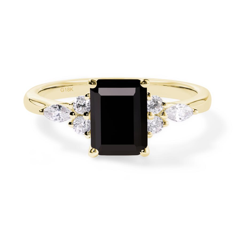 Simple Emerald Cut Black Stone Ring - LUO Jewelry #metal_18k yellow gold