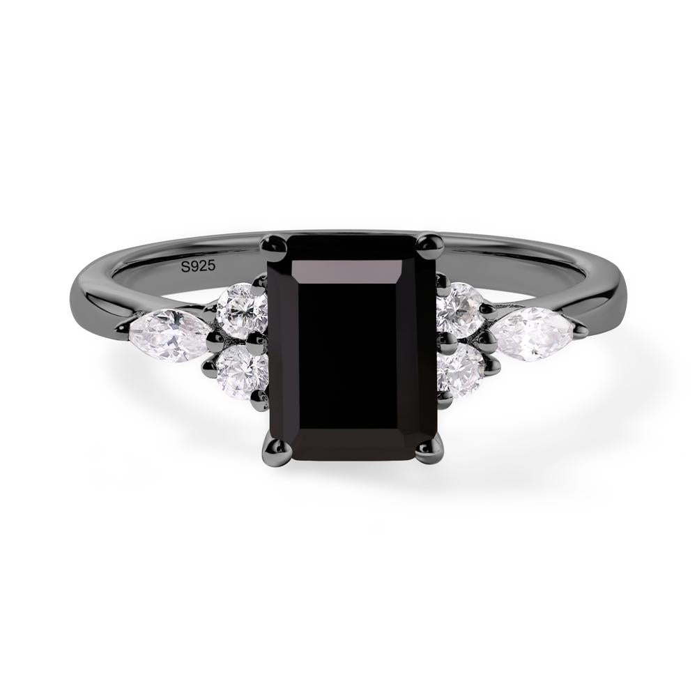 Simple Emerald Cut Black Stone Ring - LUO Jewelry #metal_black finish sterling silver