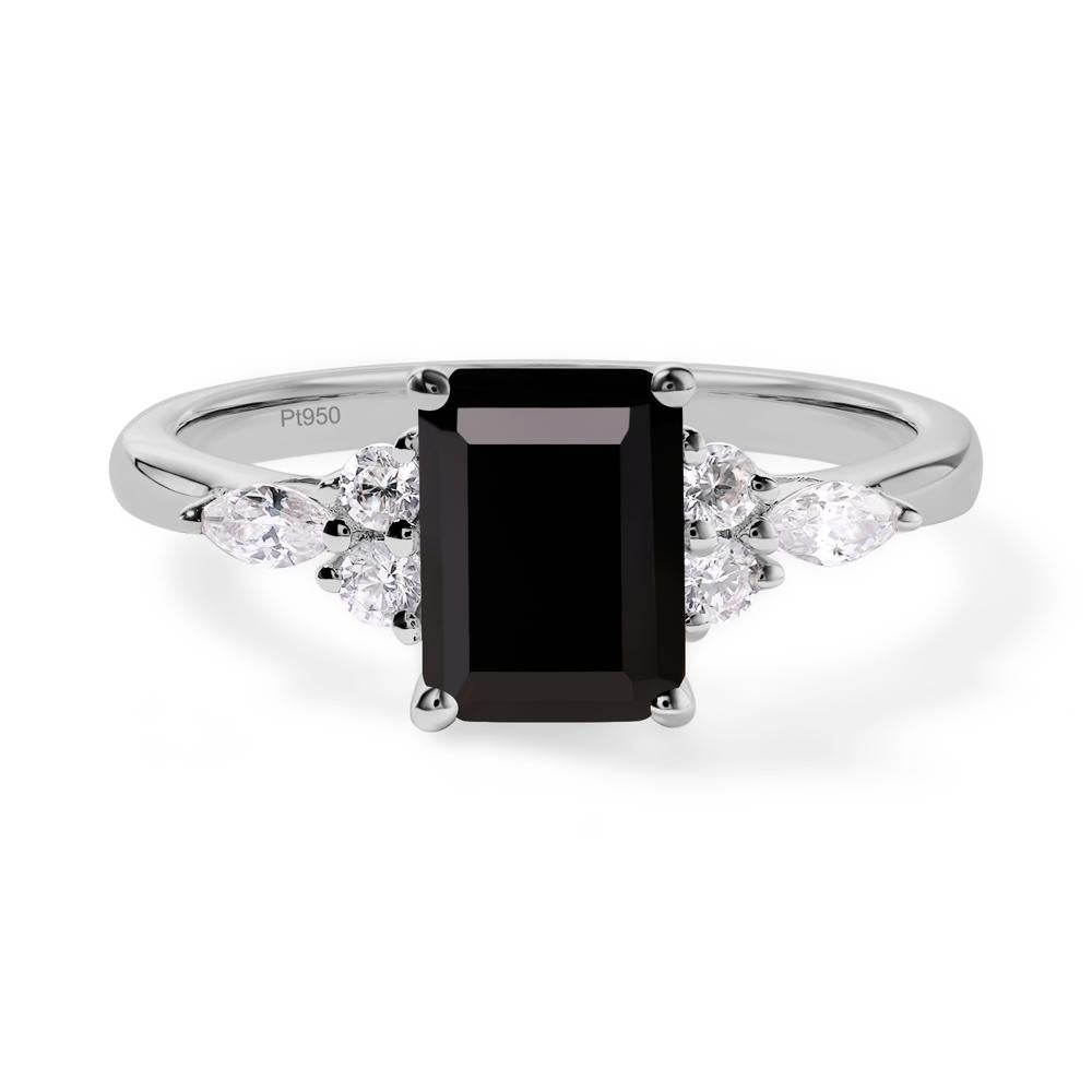 Simple Emerald Cut Black Stone Ring - LUO Jewelry #metal_platinum