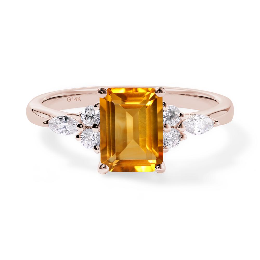 Simple Emerald Cut Citrine Ring - LUO Jewelry #metal_14k rose gold
