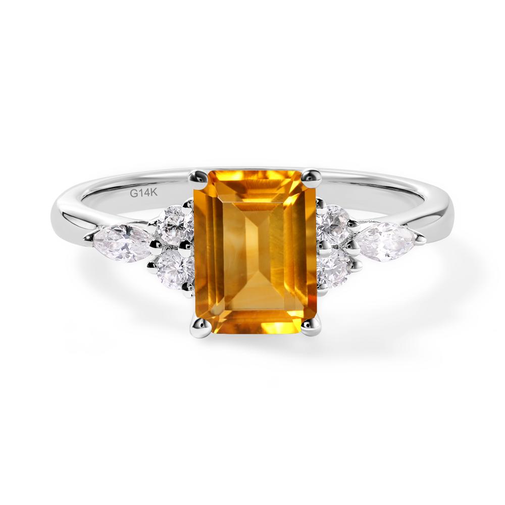 Simple Emerald Cut Citrine Ring - LUO Jewelry #metal_14k white gold