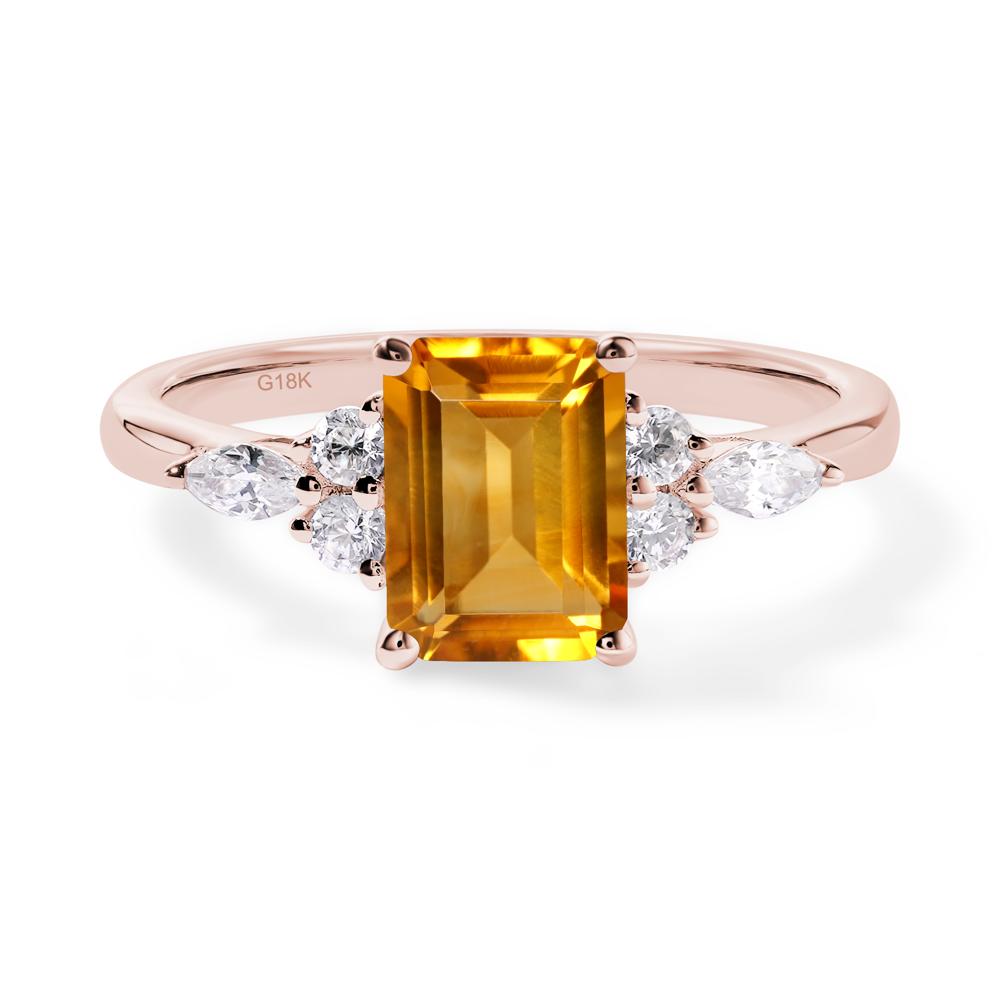 Simple Emerald Cut Citrine Ring - LUO Jewelry #metal_18k rose gold