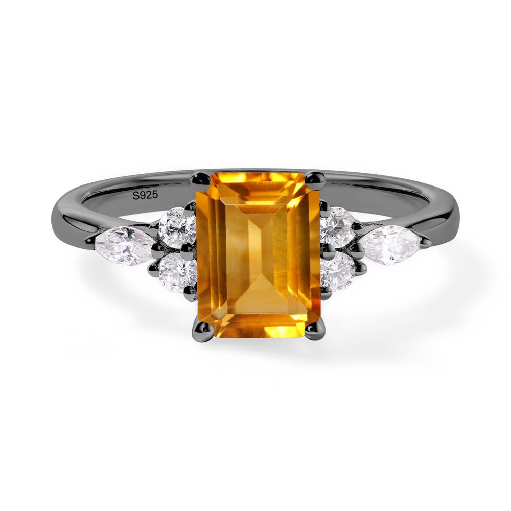 Simple Emerald Cut Citrine Ring - LUO Jewelry #metal_black finish sterling silver