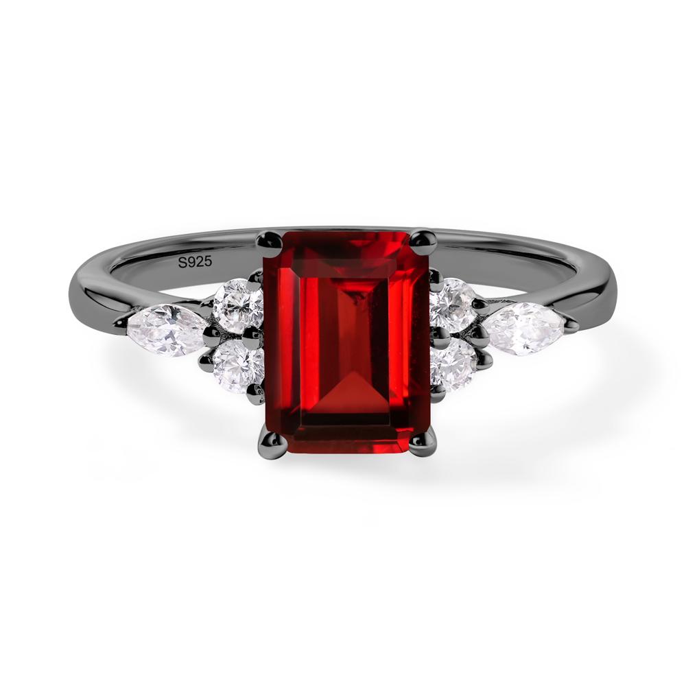 Simple Emerald Cut Garnet Ring - LUO Jewelry #metal_black finish sterling silver