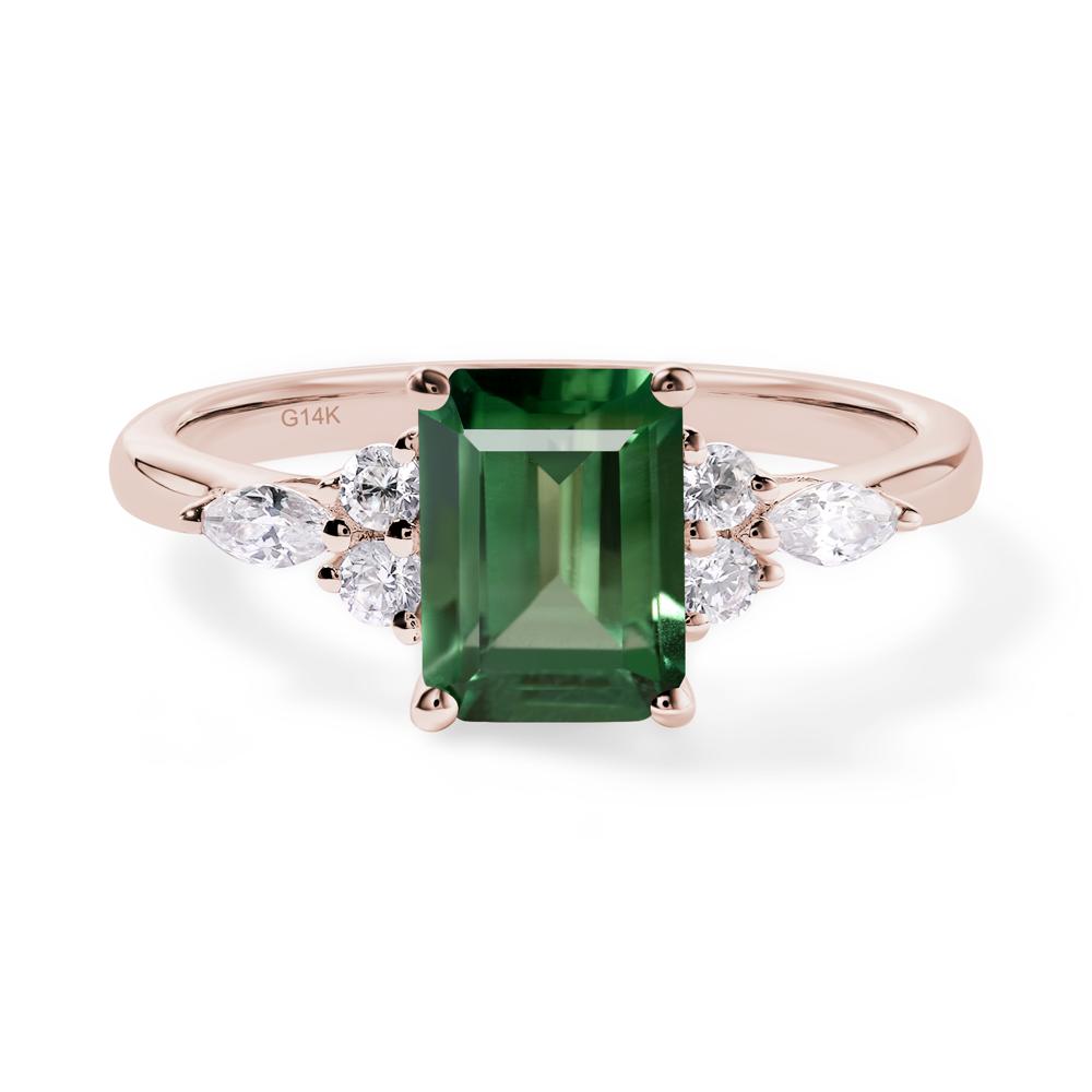 Simple Emerald Cut Lab Grown Green Sapphire Ring - LUO Jewelry #metal_14k rose gold
