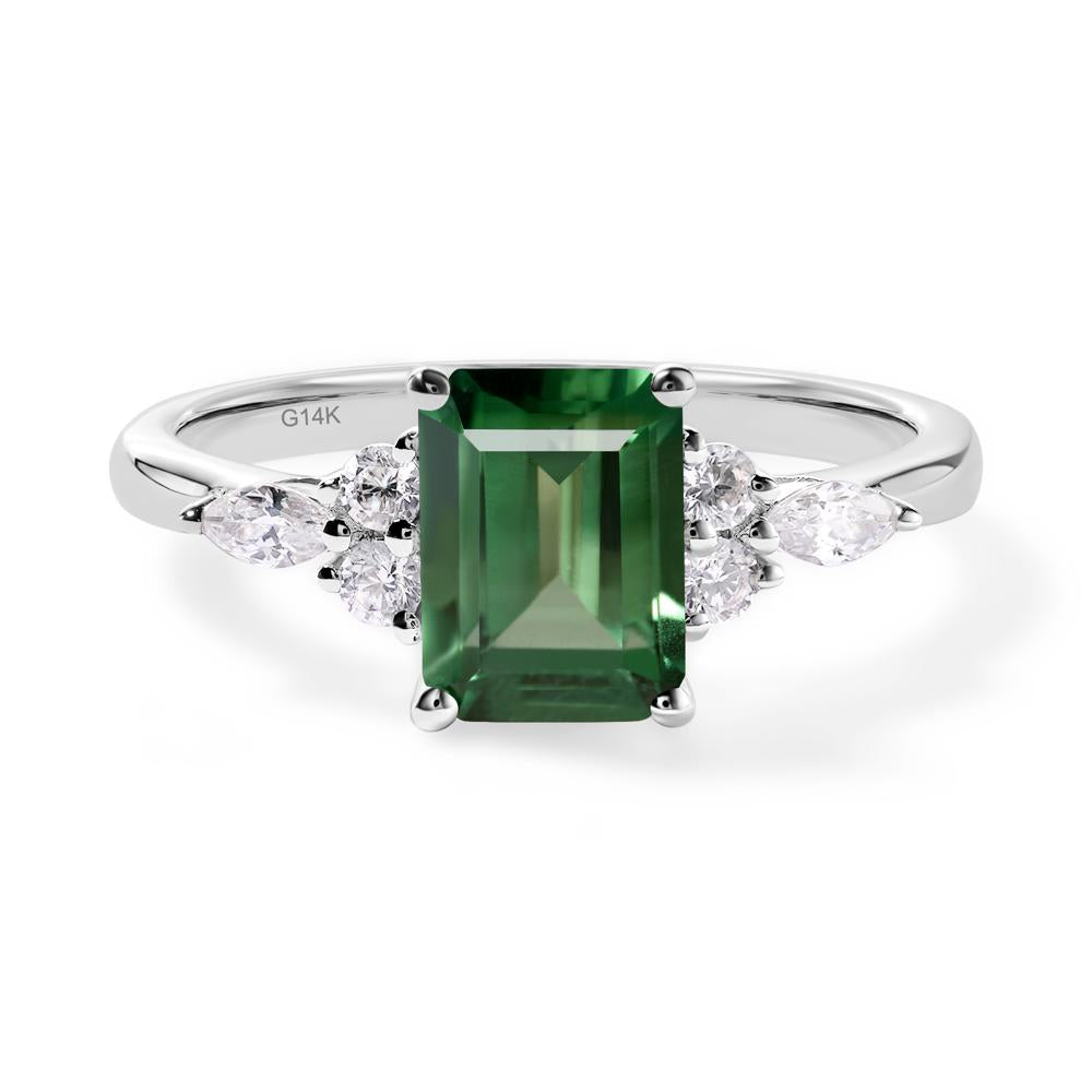 Simple Emerald Cut Lab Grown Green Sapphire Ring - LUO Jewelry #metal_14k white gold