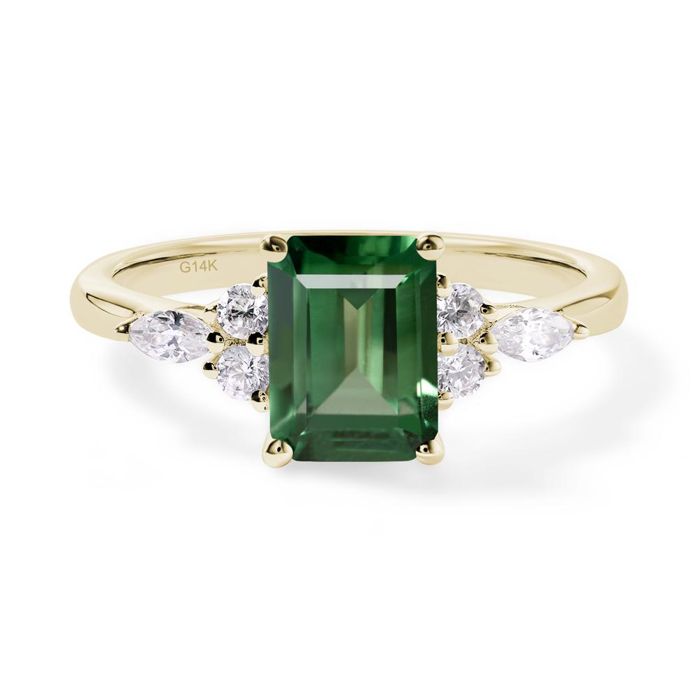 Simple Emerald Cut Lab Grown Green Sapphire Ring - LUO Jewelry #metal_14k yellow gold