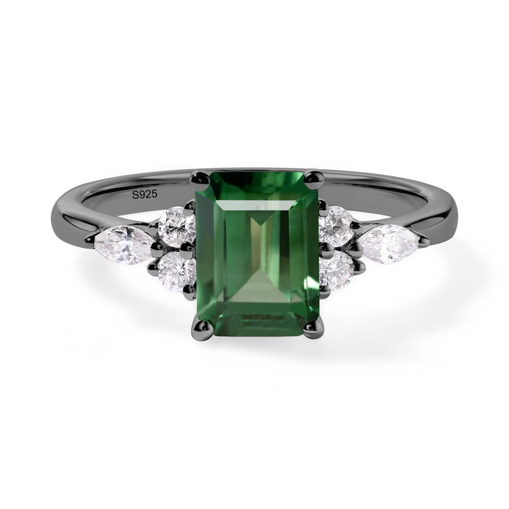 Simple Emerald Cut Lab Grown Green Sapphire Ring - LUO Jewelry #metal_black finish sterling silver
