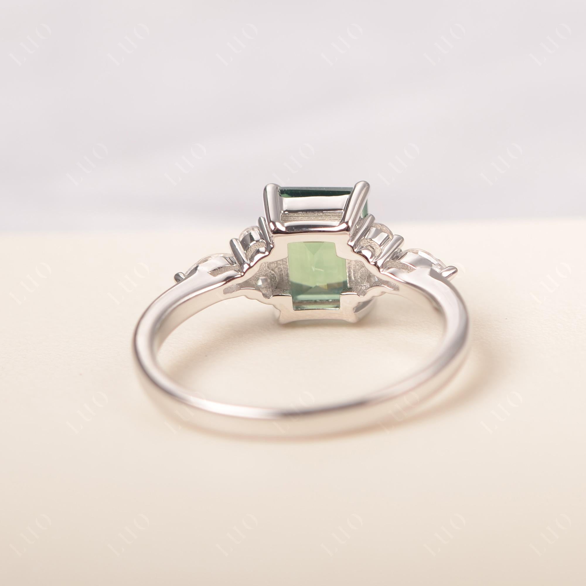 Simple Emerald Cut Lab Grown Green Sapphire Ring - LUO Jewelry
