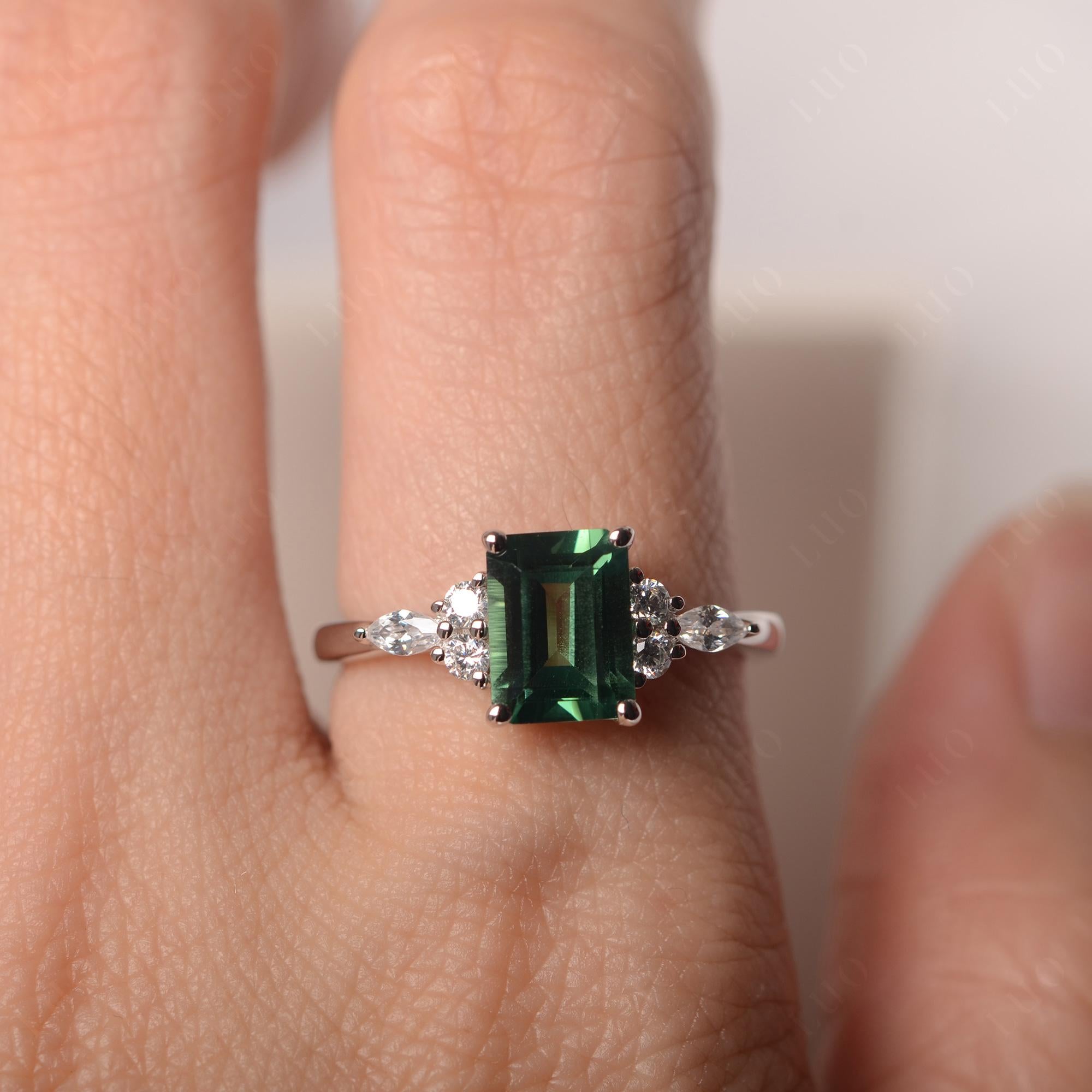 Simple Emerald Cut Lab Grown Green Sapphire Ring - LUO Jewelry