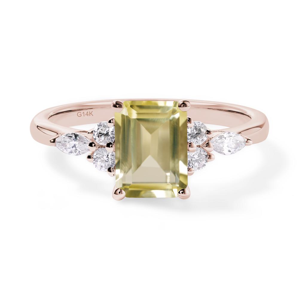 Simple Emerald Cut Lemon Quartz Ring - LUO Jewelry #metal_14k rose gold
