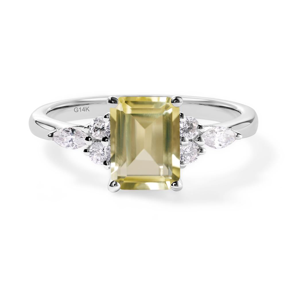 Simple Emerald Cut Lemon Quartz Ring - LUO Jewelry #metal_14k white gold