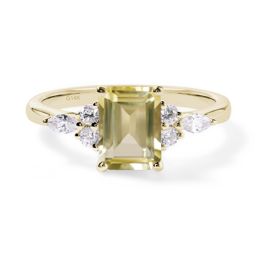 Simple Emerald Cut Lemon Quartz Ring - LUO Jewelry #metal_14k yellow gold