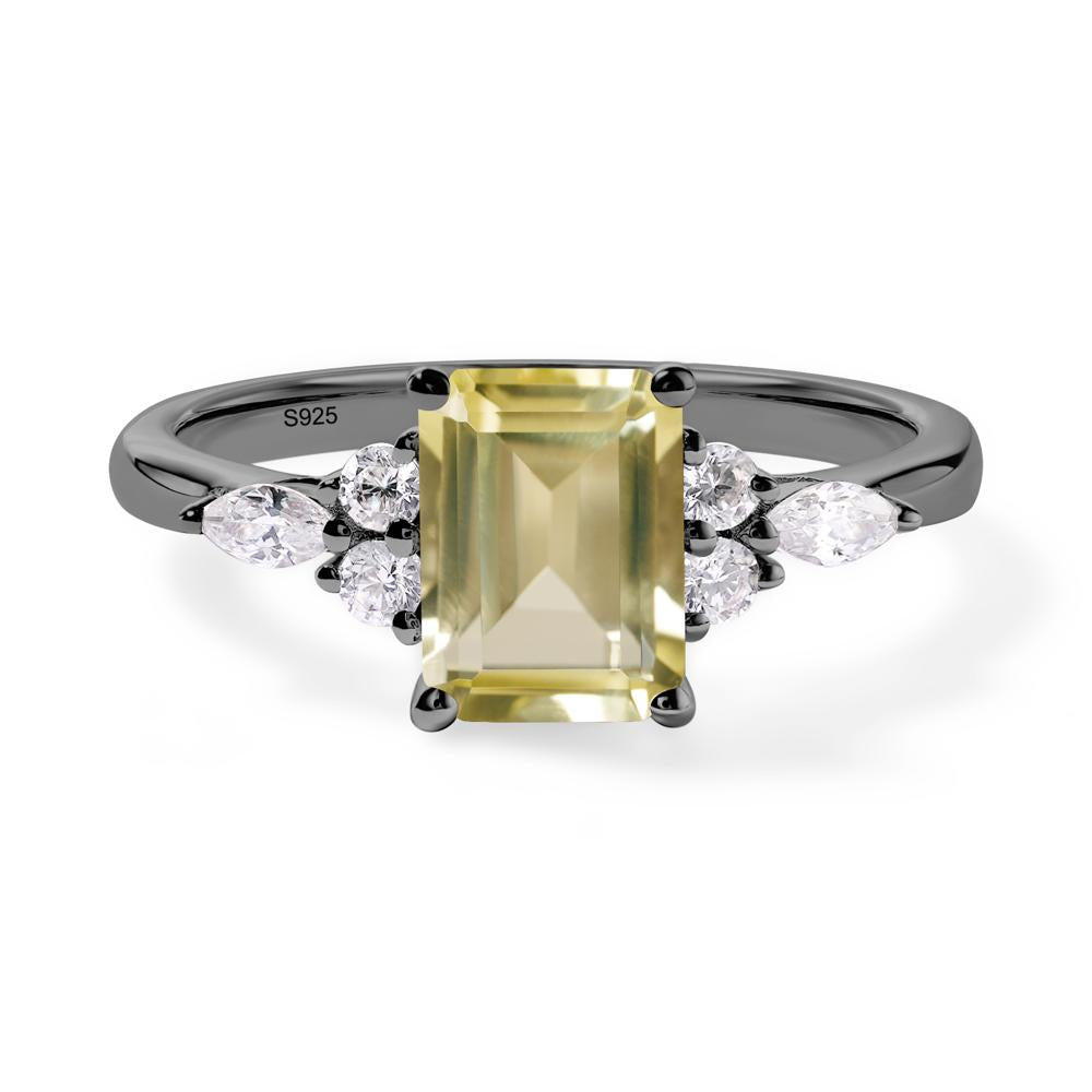 Simple Emerald Cut Lemon Quartz Ring - LUO Jewelry #metal_black finish sterling silver