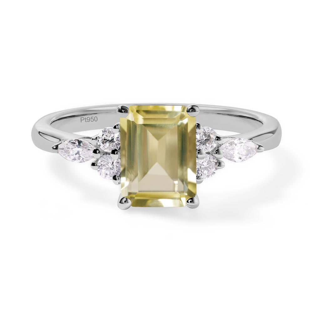 Simple Emerald Cut Lemon Quartz Ring - LUO Jewelry #metal_platinum