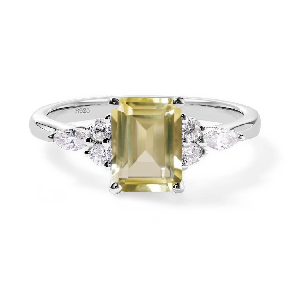 Simple Emerald Cut Lemon Quartz Ring - LUO Jewelry #metal_sterling silver