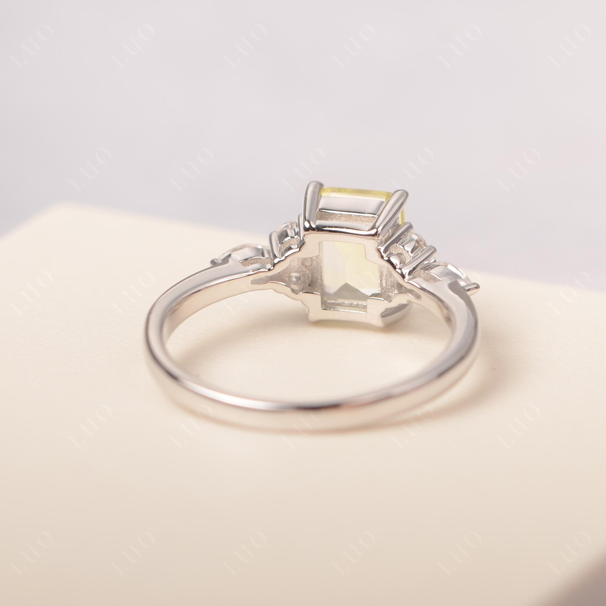 Simple Emerald Cut Lemon Quartz Ring - LUO Jewelry