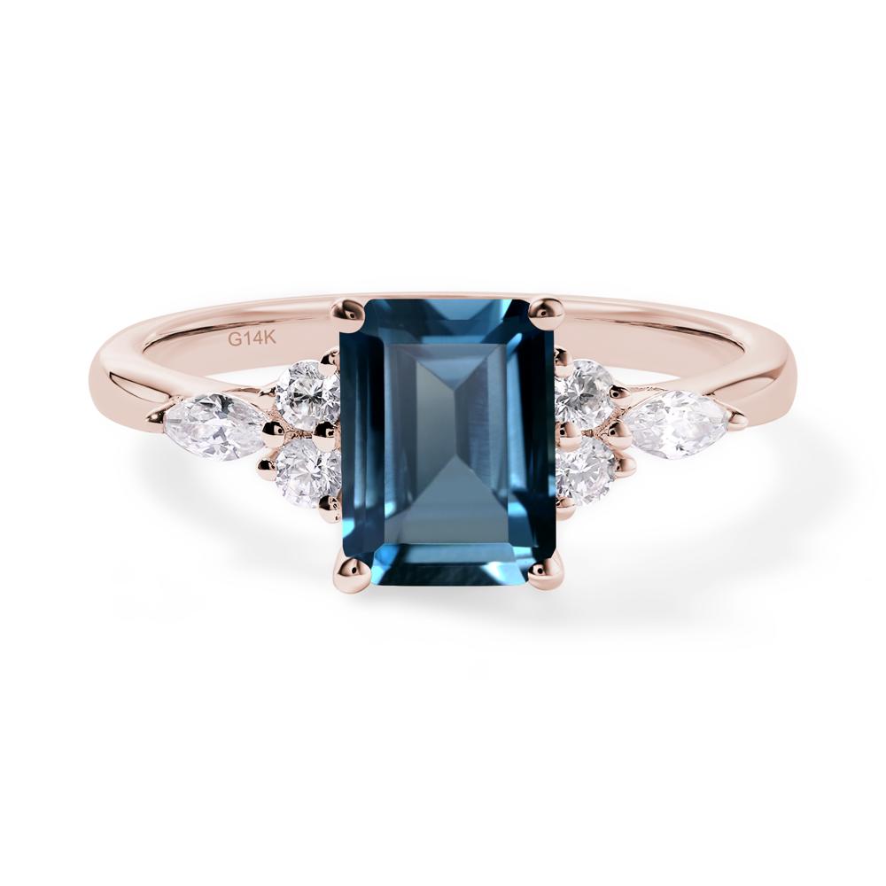 Simple Emerald Cut London Blue Topaz Ring - LUO Jewelry #metal_14k rose gold