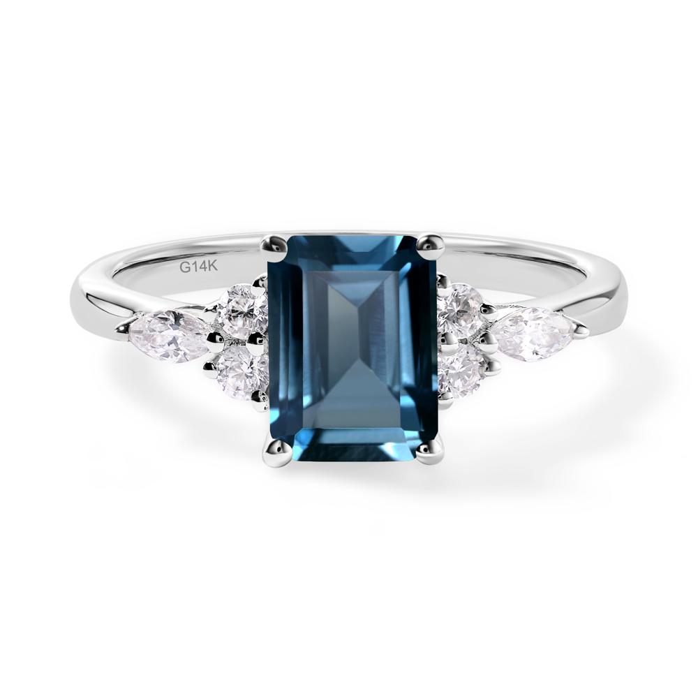 Simple Emerald Cut London Blue Topaz Ring - LUO Jewelry #metal_14k white gold