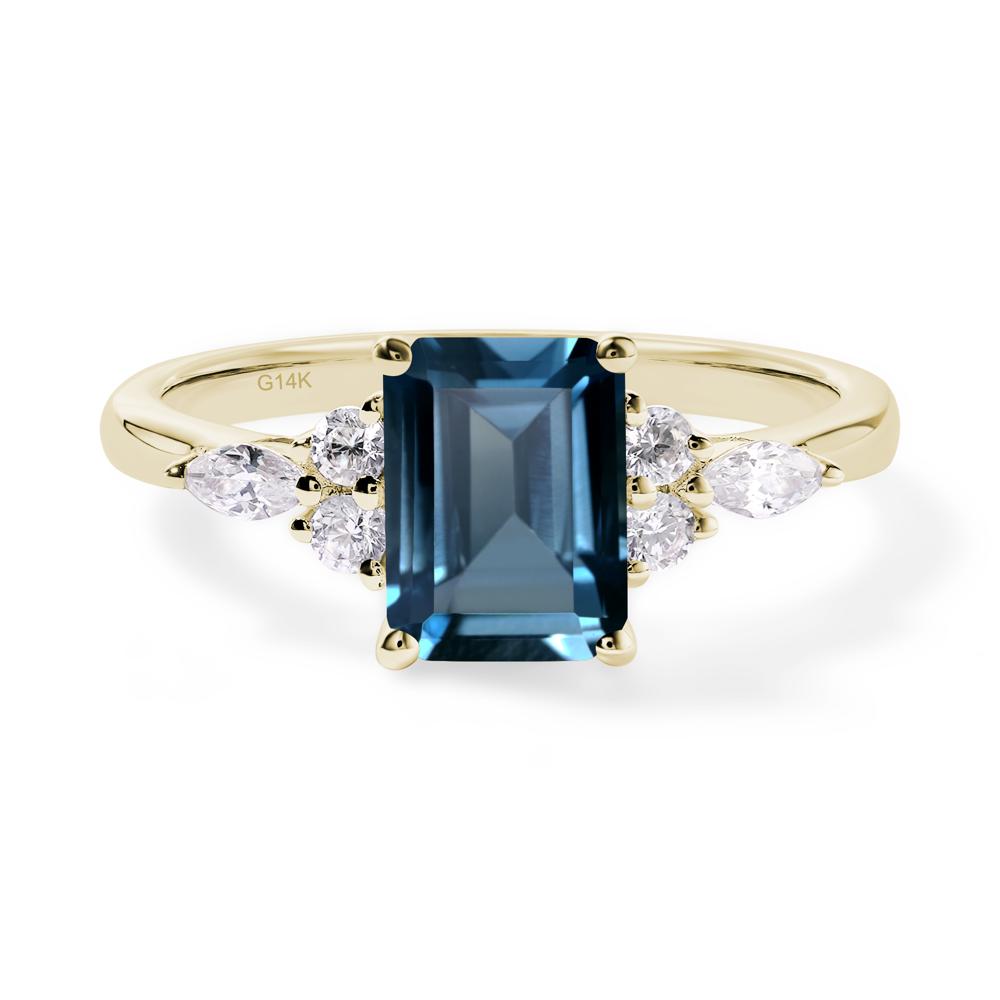 Simple Emerald Cut London Blue Topaz Ring - LUO Jewelry #metal_14k yellow gold