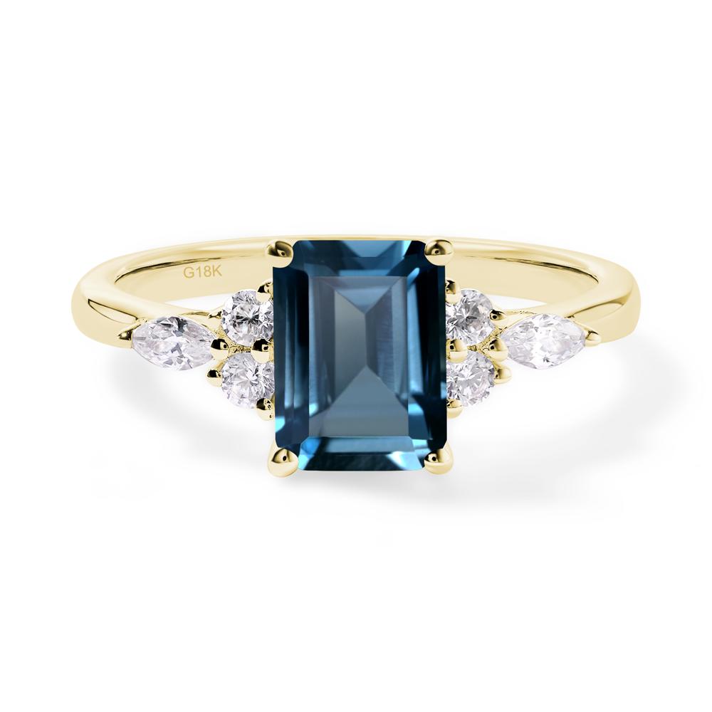 Simple Emerald Cut London Blue Topaz Ring - LUO Jewelry #metal_18k yellow gold