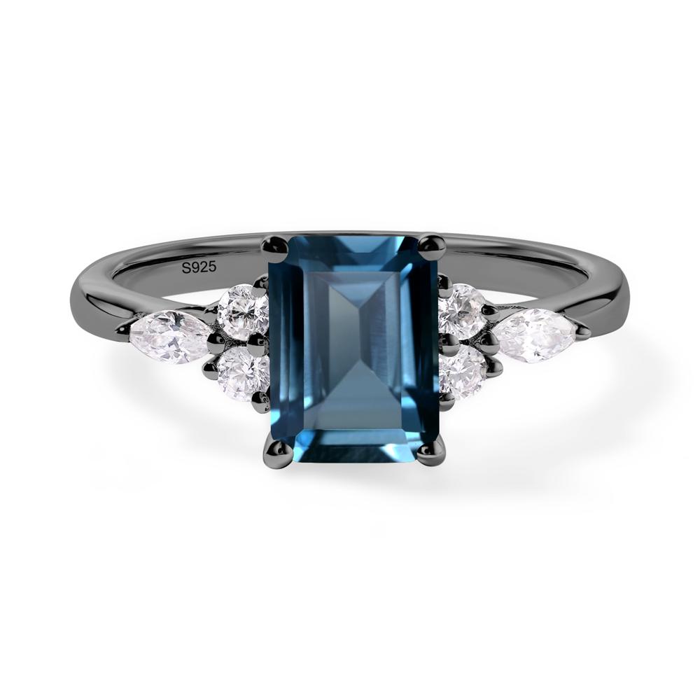 Simple Emerald Cut London Blue Topaz Ring - LUO Jewelry #metal_black finish sterling silver