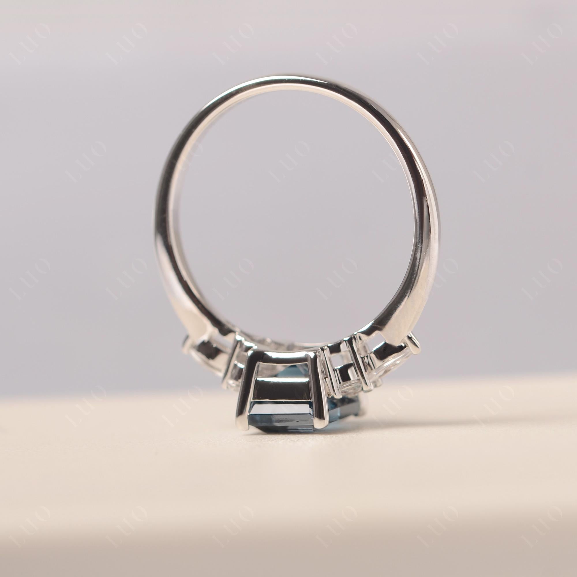 Simple Emerald Cut London Blue Topaz Ring - LUO Jewelry
