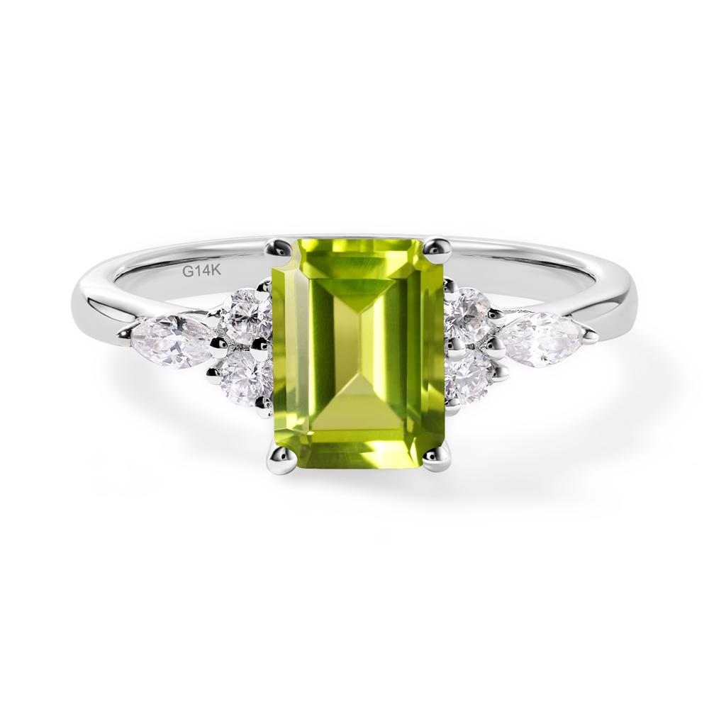 Simple Emerald Cut Peridot Ring - LUO Jewelry #metal_14k white gold