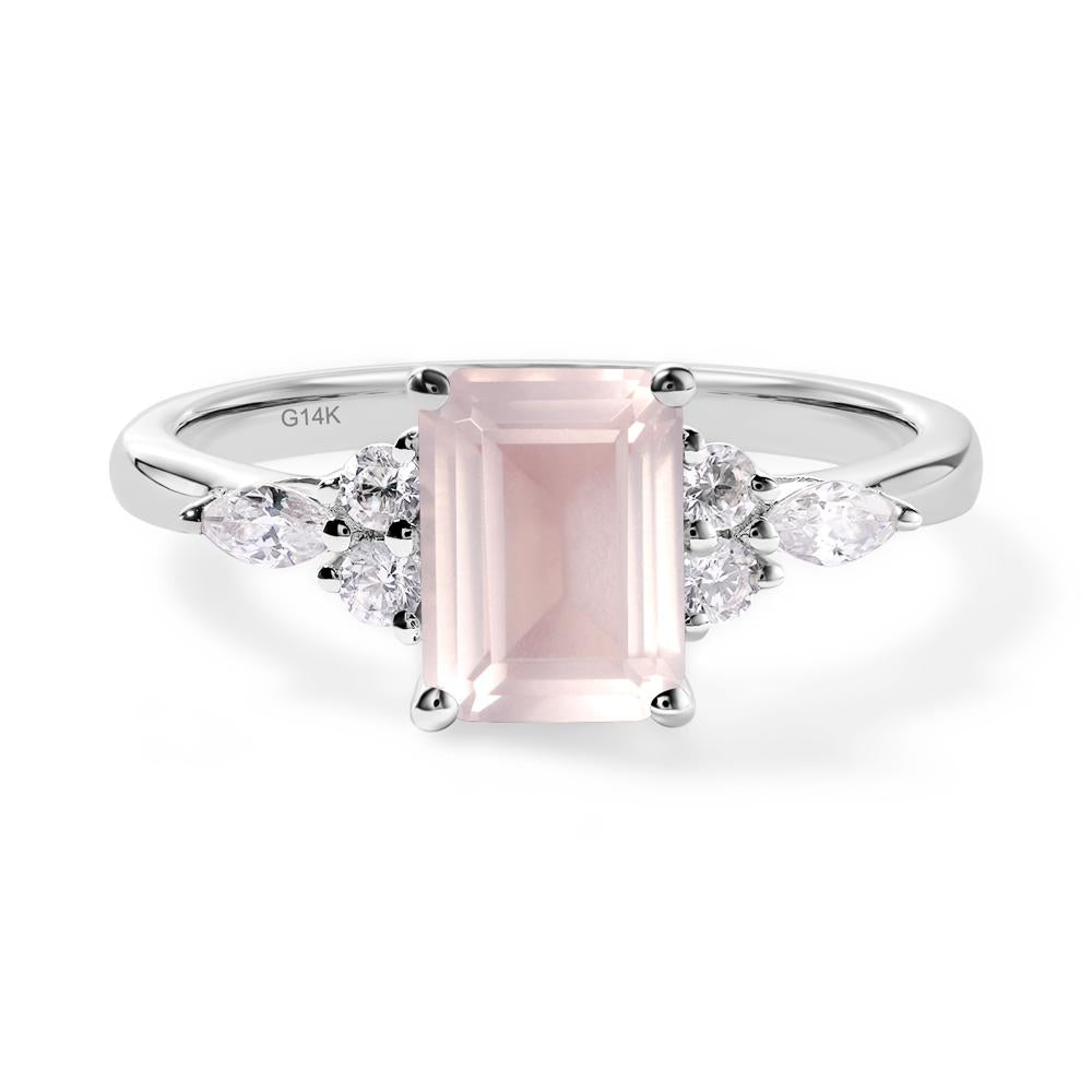 Simple Emerald Cut Rose Quartz Ring - LUO Jewelry #metal_14k white gold