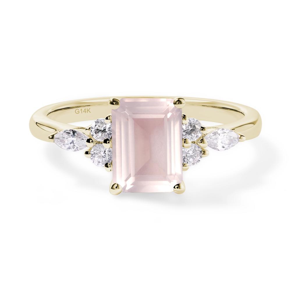 Simple Emerald Cut Rose Quartz Ring - LUO Jewelry #metal_14k yellow gold