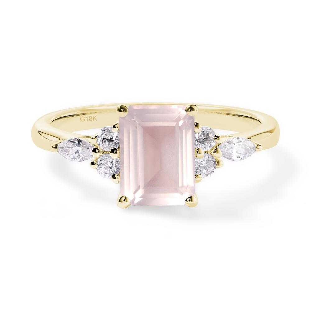 Simple Emerald Cut Rose Quartz Ring - LUO Jewelry #metal_18k yellow gold
