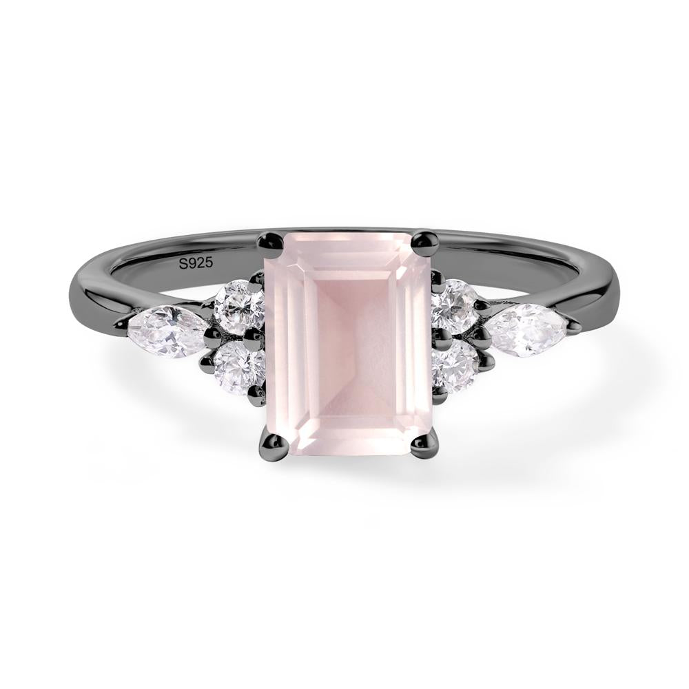 Simple Emerald Cut Rose Quartz Ring - LUO Jewelry #metal_black finish sterling silver