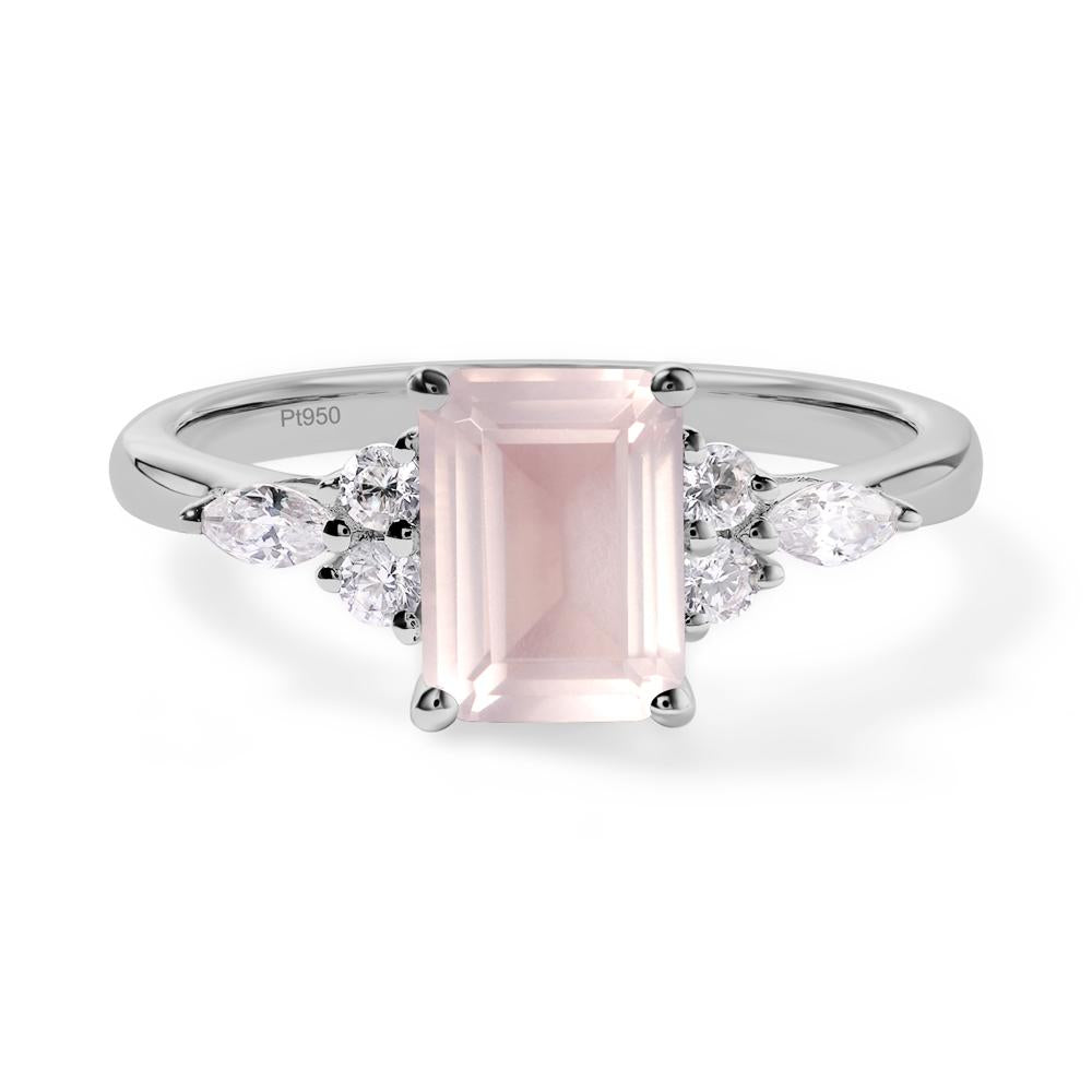 Simple Emerald Cut Rose Quartz Ring - LUO Jewelry #metal_platinum