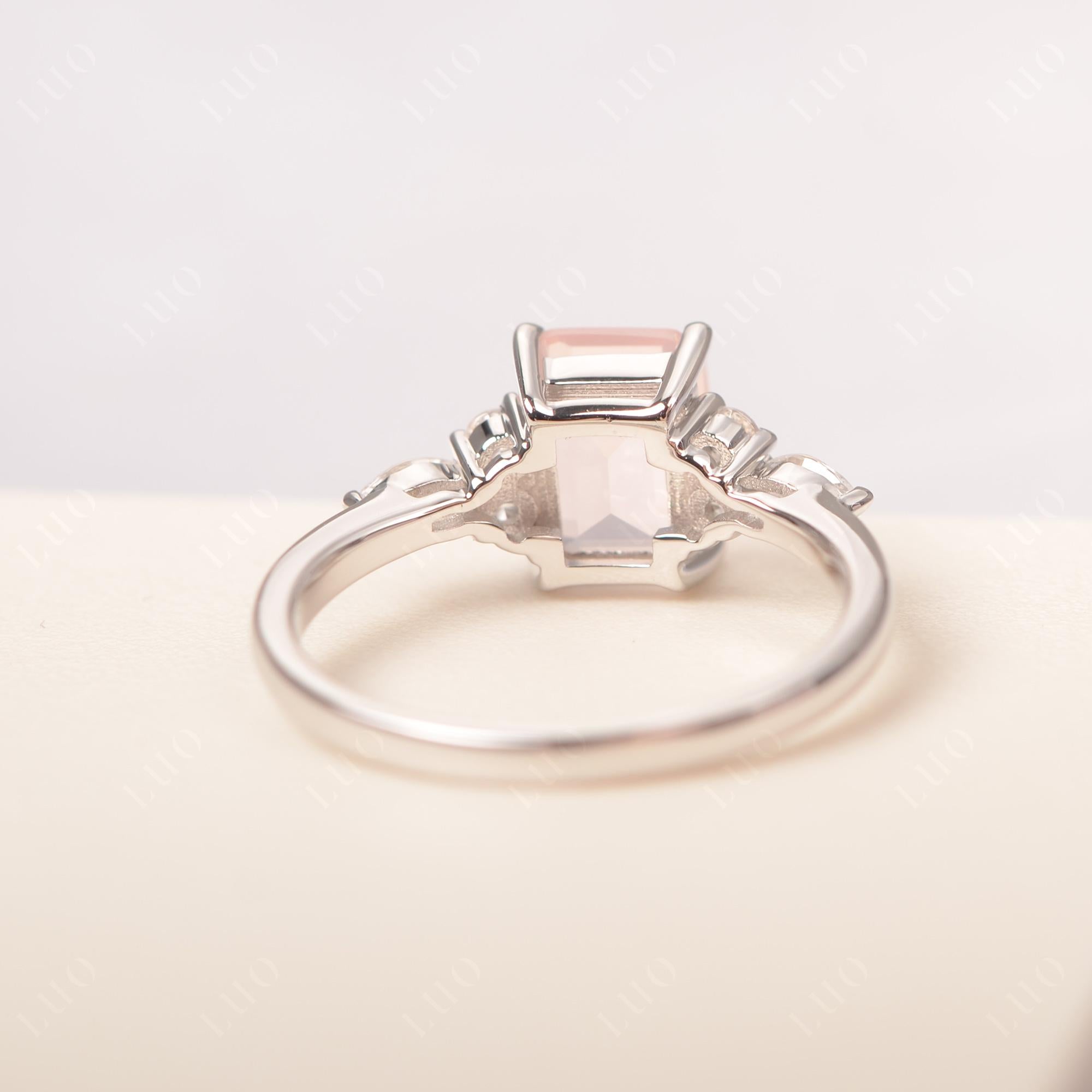 Simple Emerald Cut Rose Quartz Ring - LUO Jewelry
