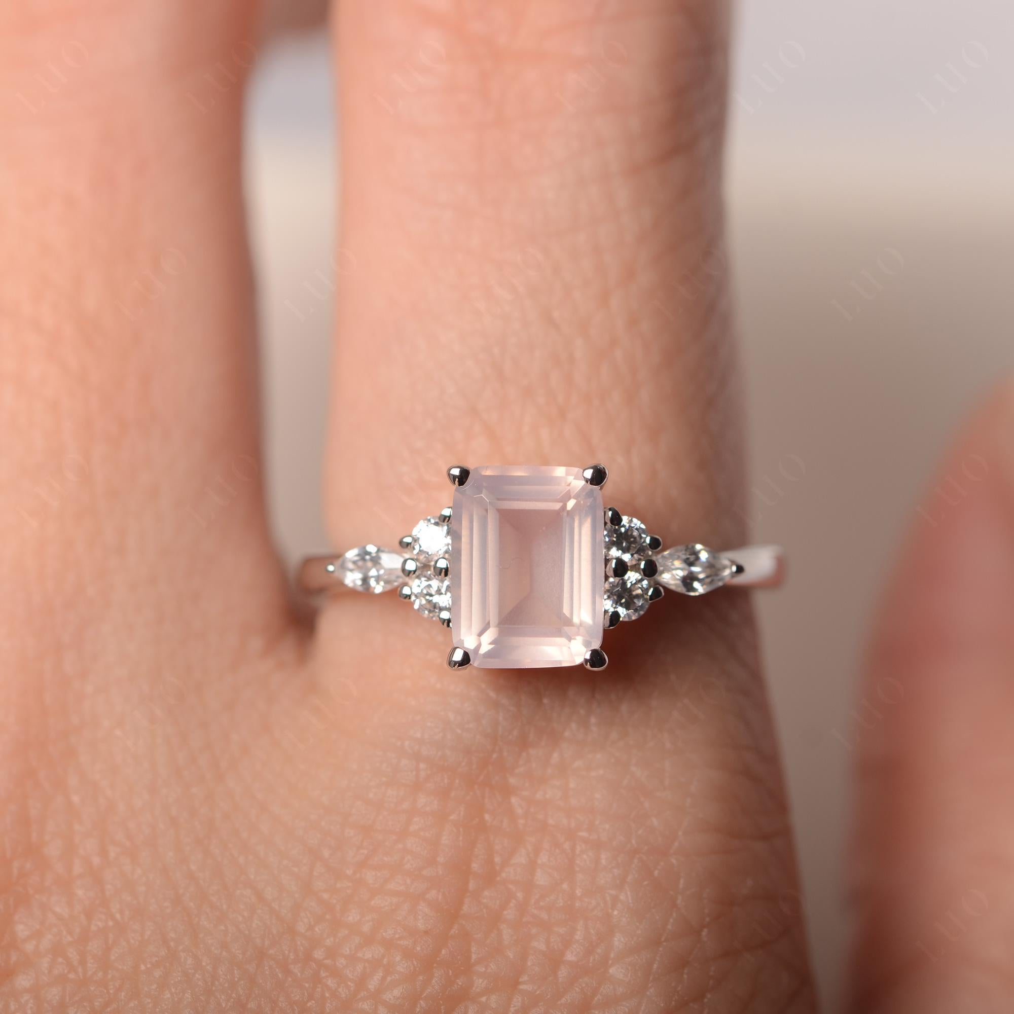 Simple Emerald Cut Rose Quartz Ring - LUO Jewelry