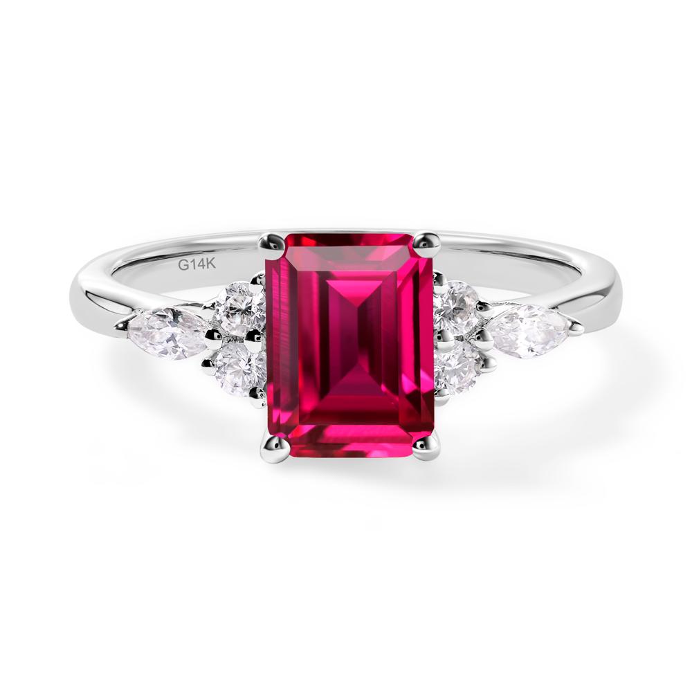 Simple Emerald Cut Ruby Ring - LUO Jewelry #metal_14k white gold