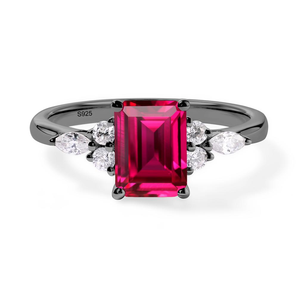 Simple Emerald Cut Ruby Ring - LUO Jewelry #metal_black finish sterling silver