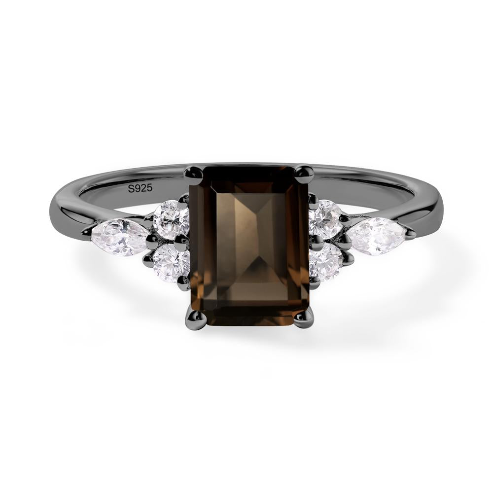 Simple Emerald Cut Smoky Quartz Ring - LUO Jewelry #metal_black finish sterling silver