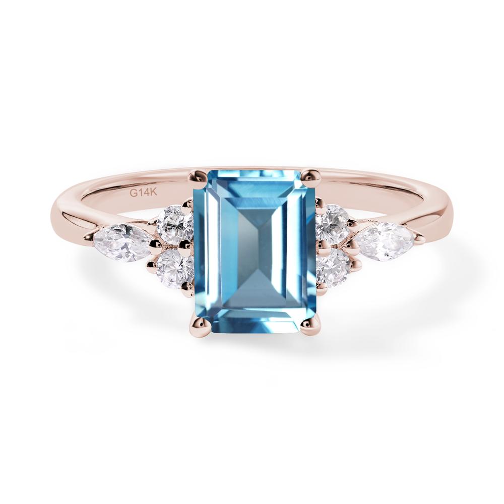 Simple Emerald Cut Swiss Blue Topaz Ring - LUO Jewelry #metal_14k rose gold